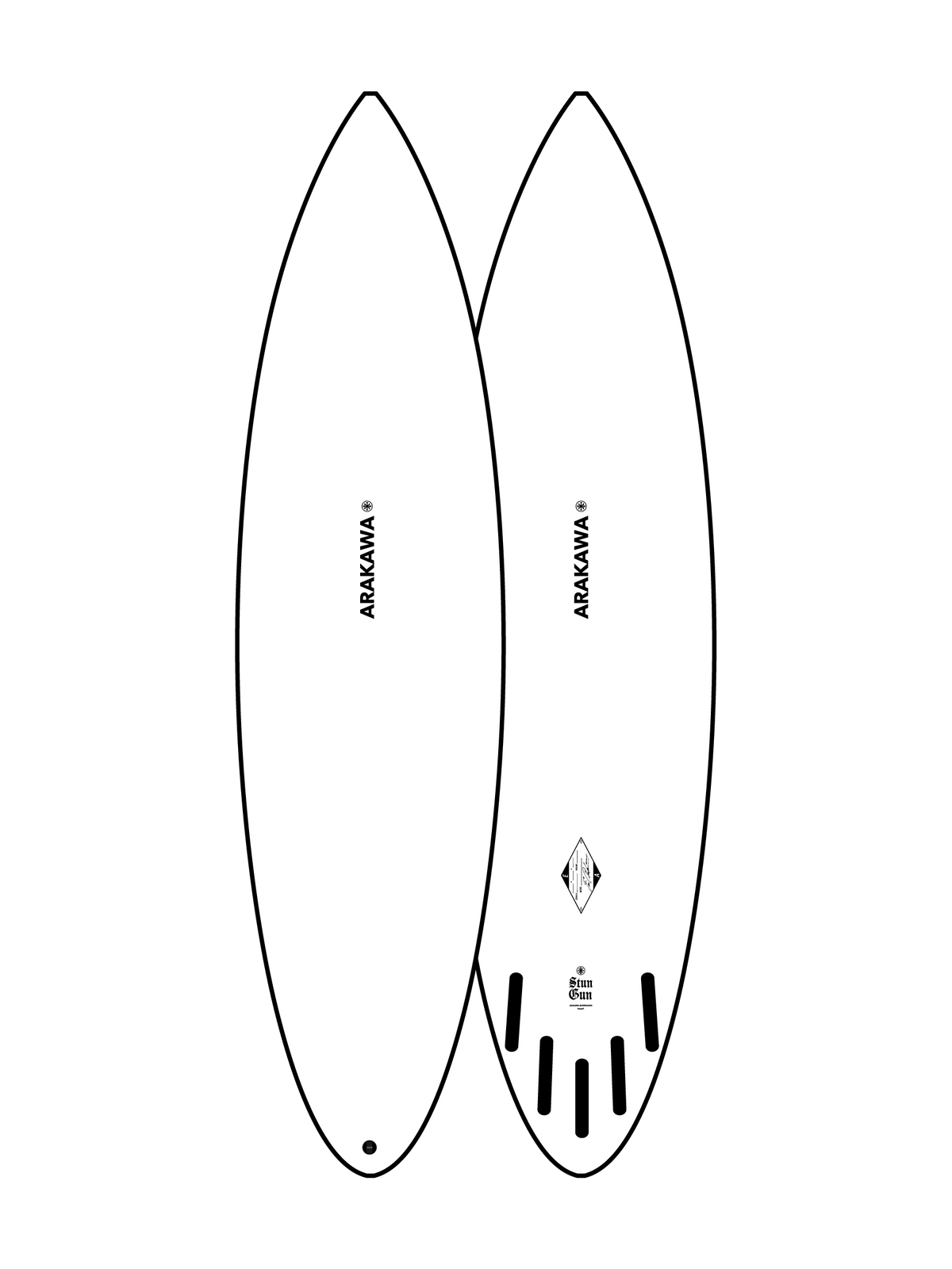 Stun Gun 6'8" x 19.5 X 2.75 - 37.60L, Round Pin, 5x Fin Boxes, PU - ID:1158561