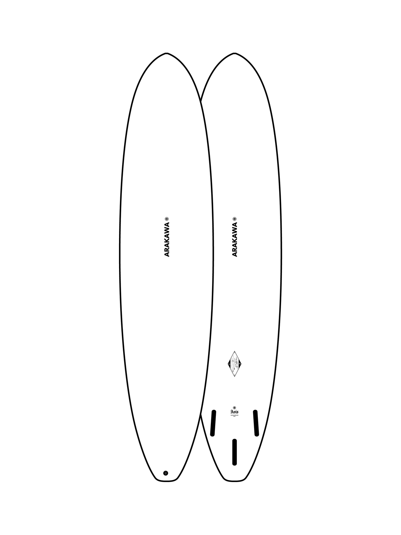 Avis 8'0" x 21.75 X 2.75 - 52.80L, Round Pin, 1x  Single + 2 Boxes Futures Fin Box, PU - ID:1149364